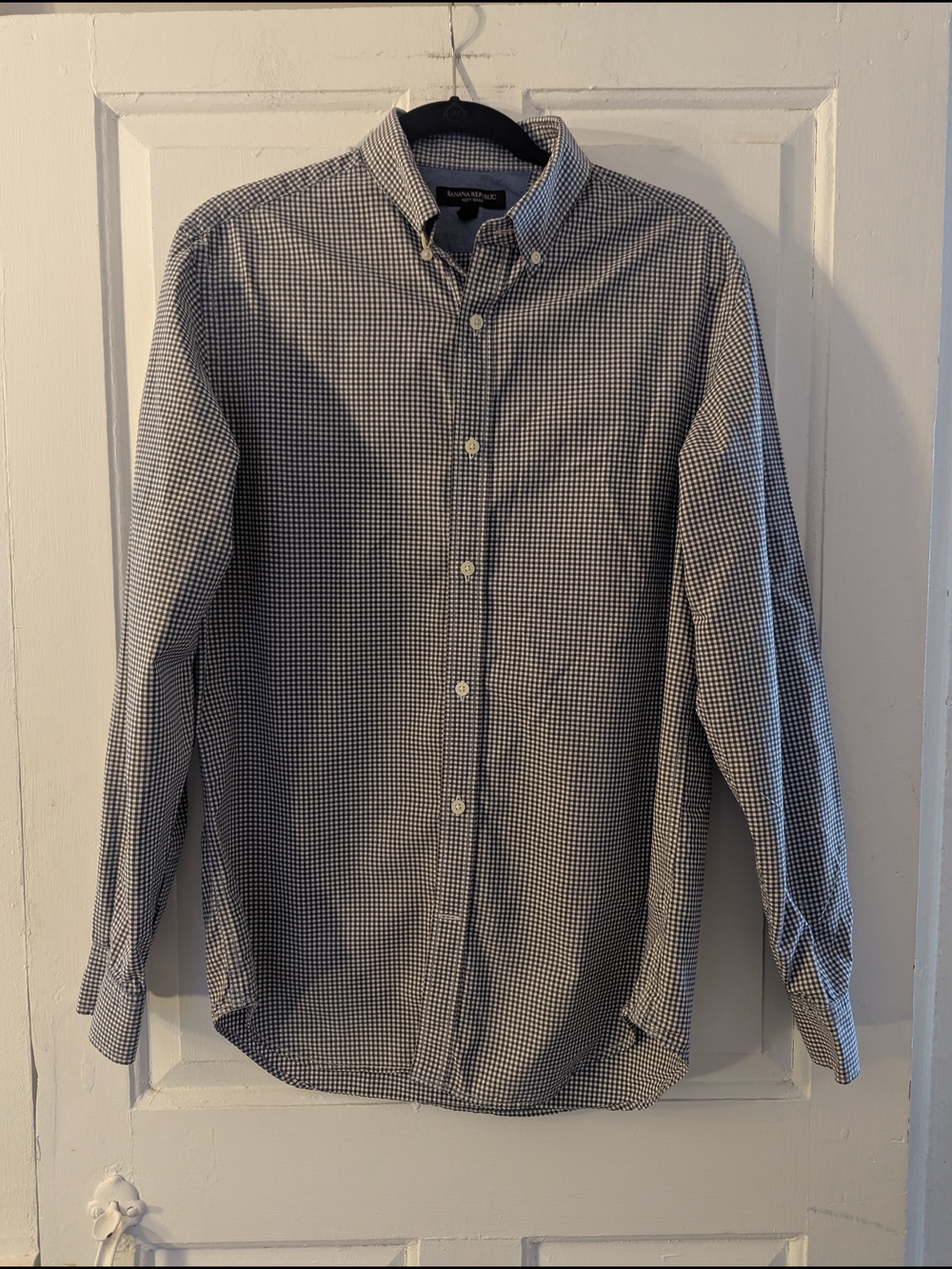 Banana Republic Men's Black and White Micro Gingham Button-Down Shirt
